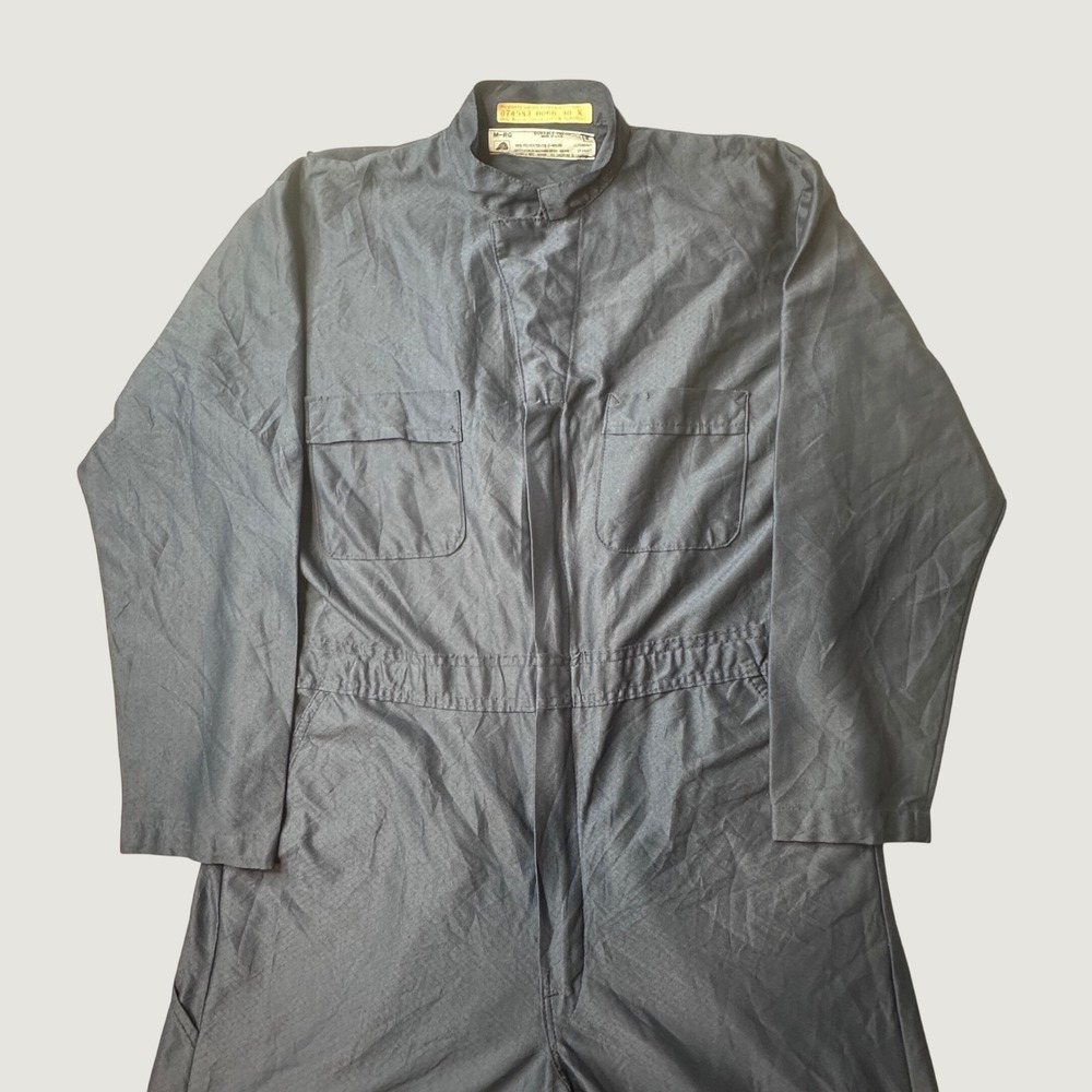 Vintage Durable Press Coverall Mens M-RG Navy Blue Workwear Hook and Loop USA